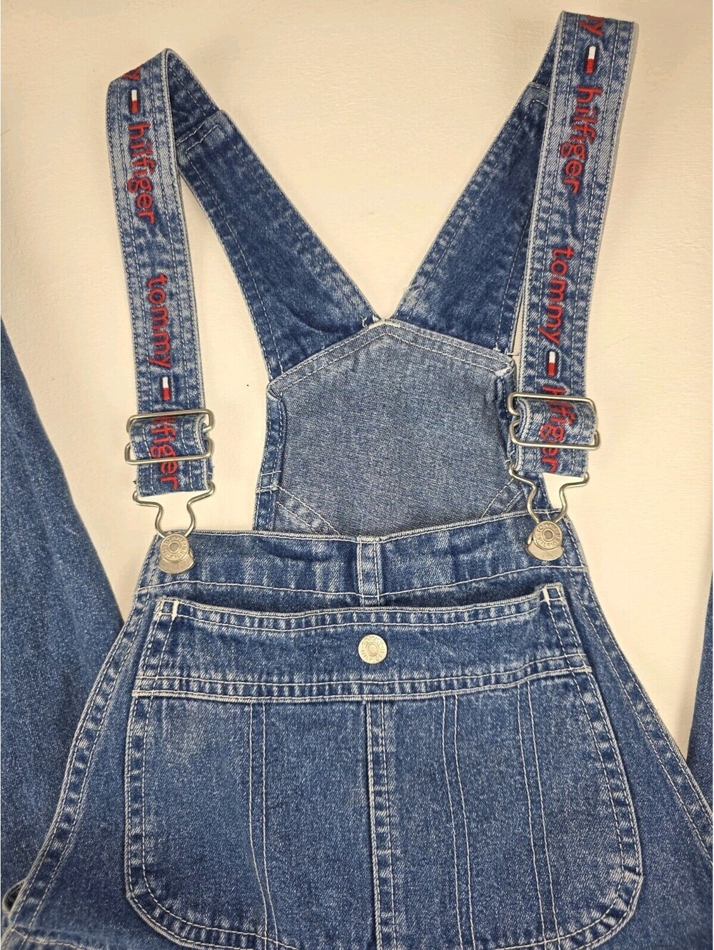 Y2K Tommy Hilfiger Blue Denim Cotton Overalls Small Unisex Casual Classic EUC